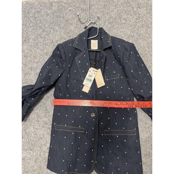 Cinq a Sept Blazer Womens 0 Blue Denim Embellished Studs Rhinestones Jacket NWT - Picture 8 of 12